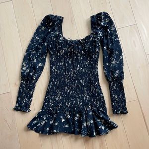 Floral summery long sleeve black dress